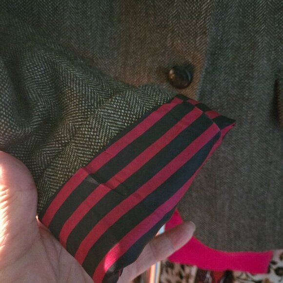 Gap Academy Blazer Brown Tweed Blue Red Striped Cuff Wool Blend Academia Size 6 - Picture 3 of 7